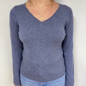 Slate Blue Cashmere V-Neck Jumper Small