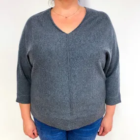 Slate Grey 3/4 Sleeve Cashmere V-Neck Jumper Extra Large