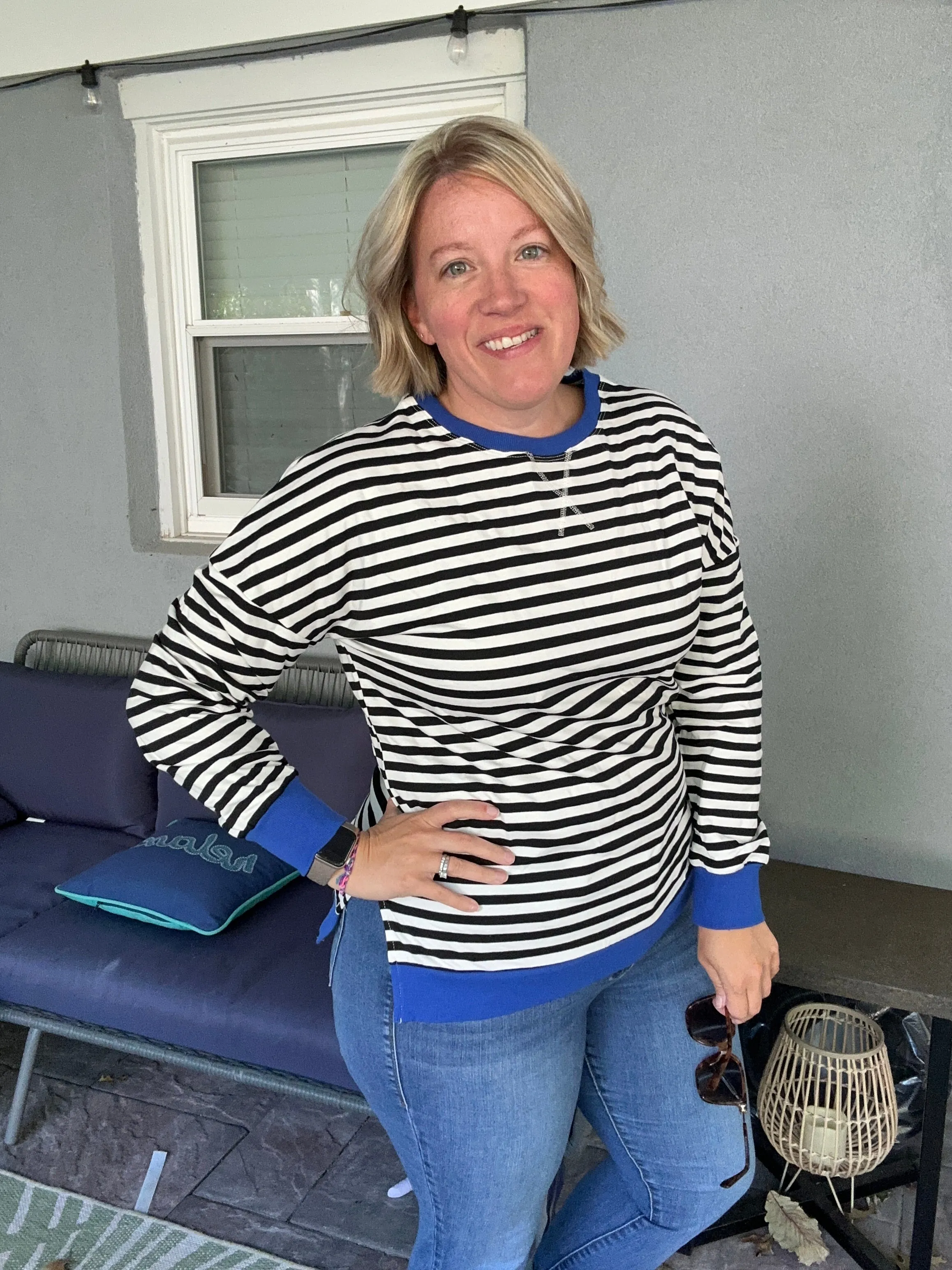 Slit Striped Round Neck Long Sleeve Sweatshirt - more colors!