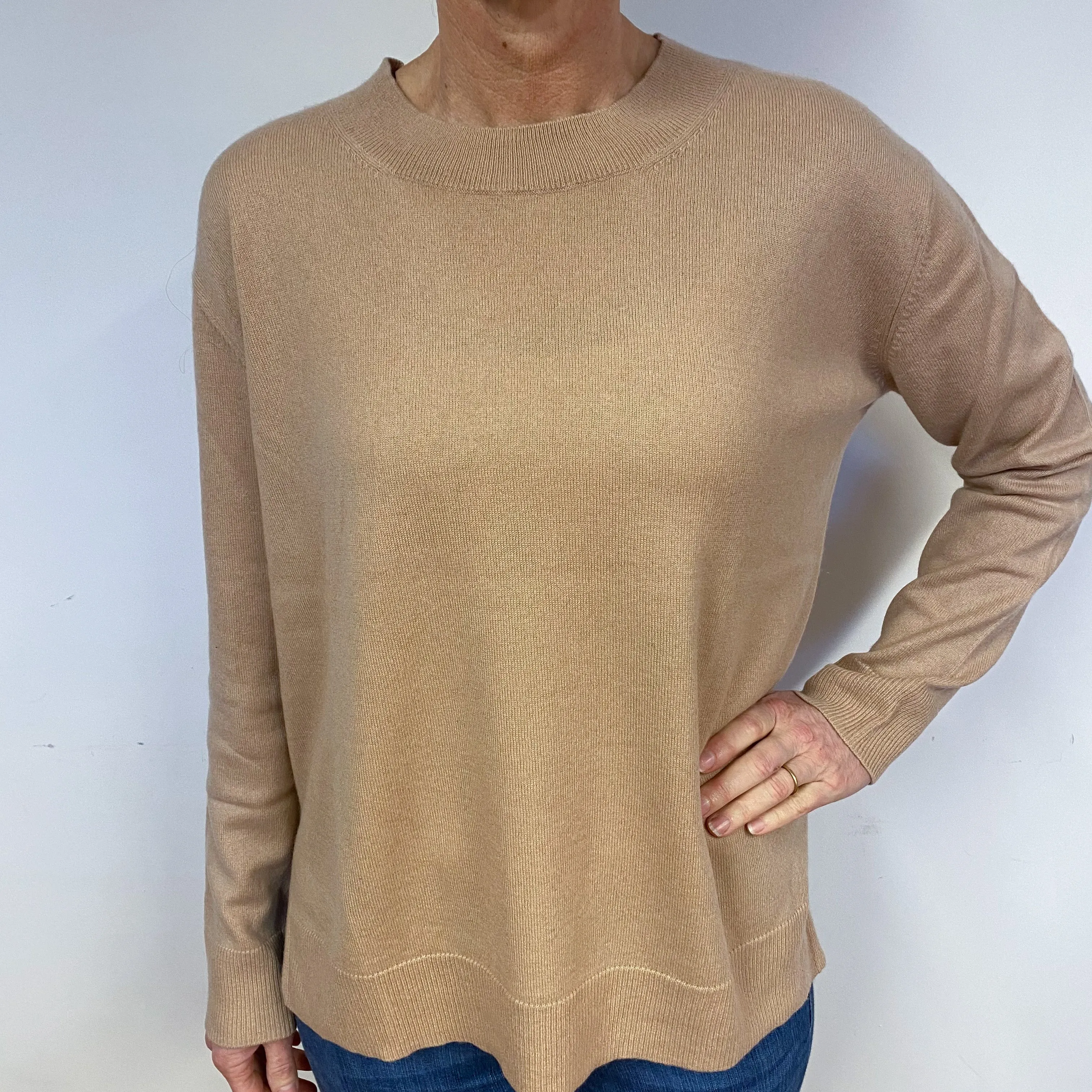 Slouchy Caramel Brown Cashmere Crew Neck Jumper Medium
