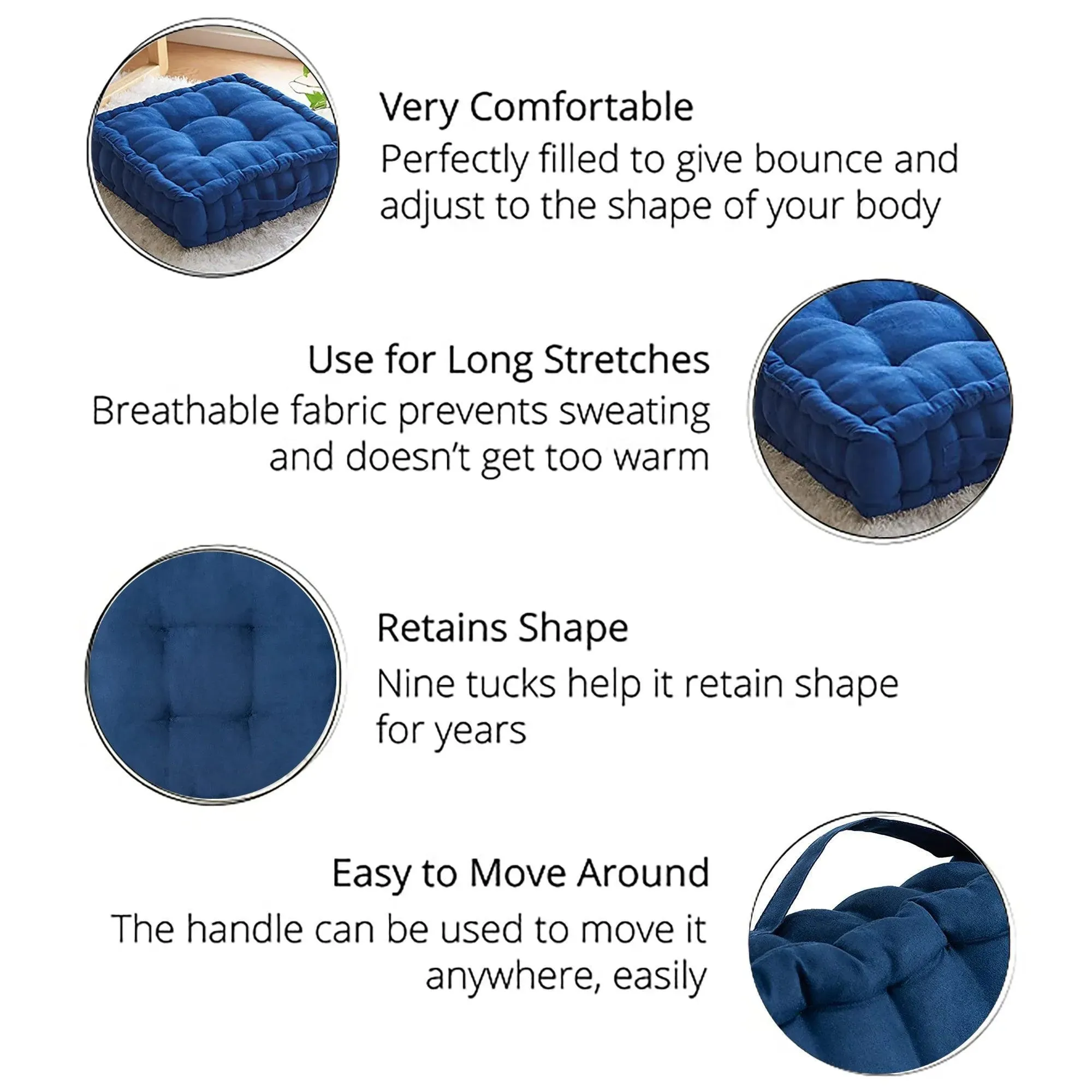 Square Shape Floor Pillow Comfort for Seating With Handle (Pack of 1)