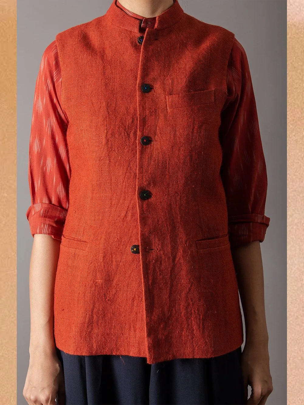 SUKETDHIR   I   SD Shaan Gilet | Heavy Linen | Rust