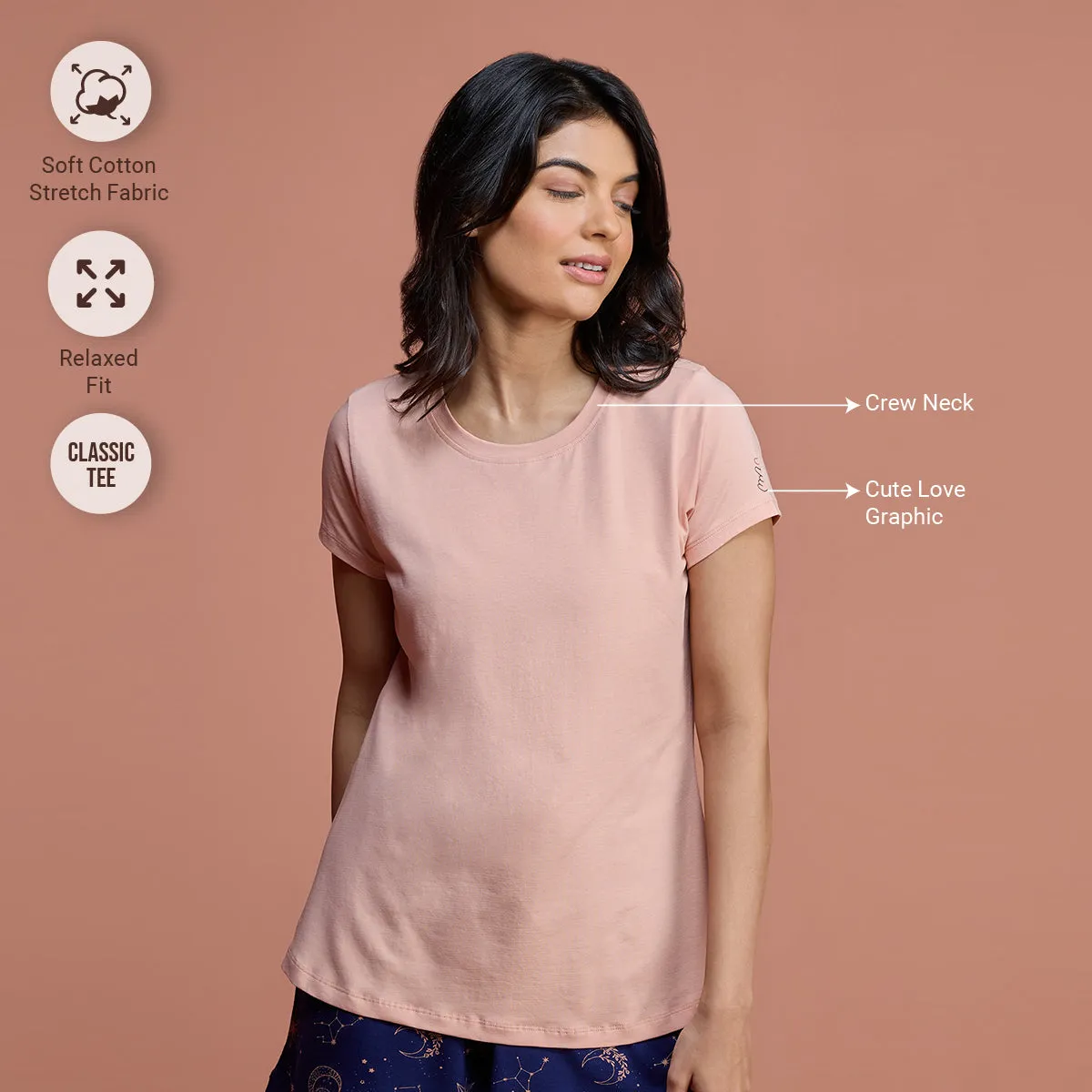 Super Comfy Cotton Stretch Classic Solid T-Shirt-NYLE216-Almost Apricot