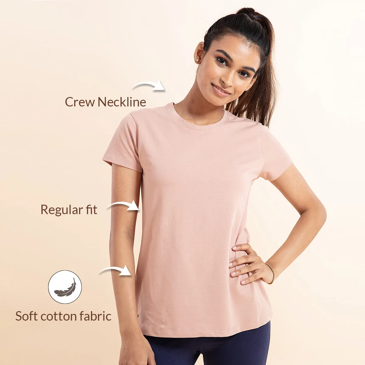Super Comfy Cotton Stretch Classic Solid T-Shirt-NYLE216-Mellow rose