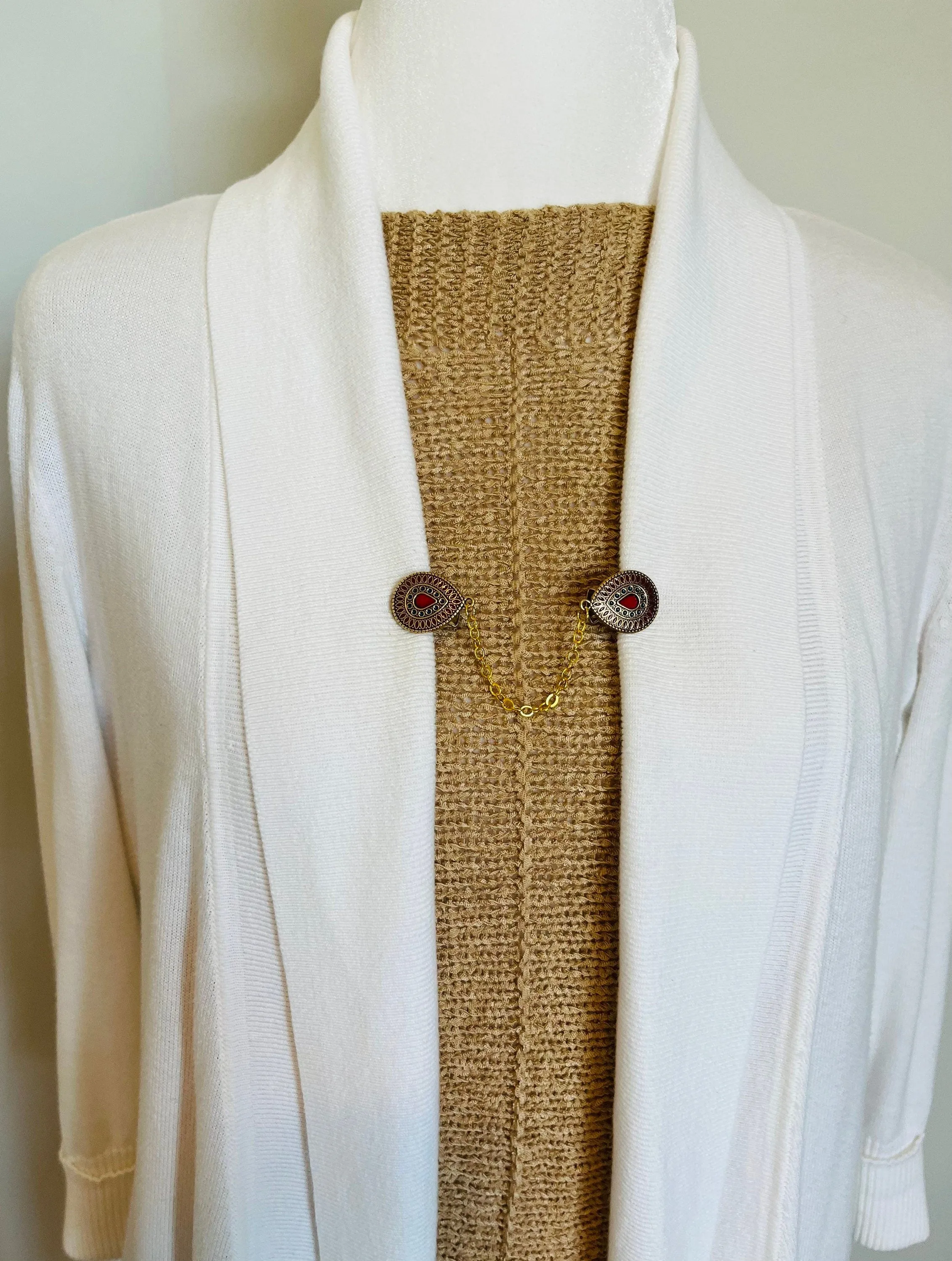 Sweater Clips Pink Chain Sweater Clip Gold Cardigan Clasp Boho Southwestern Clasps Guard Jewelry Gift for Mom Gifts for Her by Fabulici