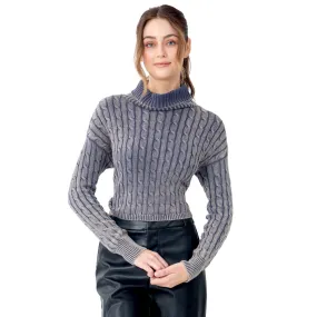 SWEATER PARA MUJER CROP BRAIDED KNIT WITH LONG NECK FOREVER 21