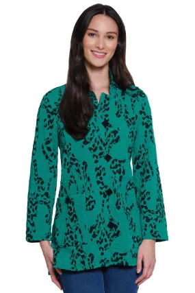 Textured Button Front Tunic - Petite - Jade