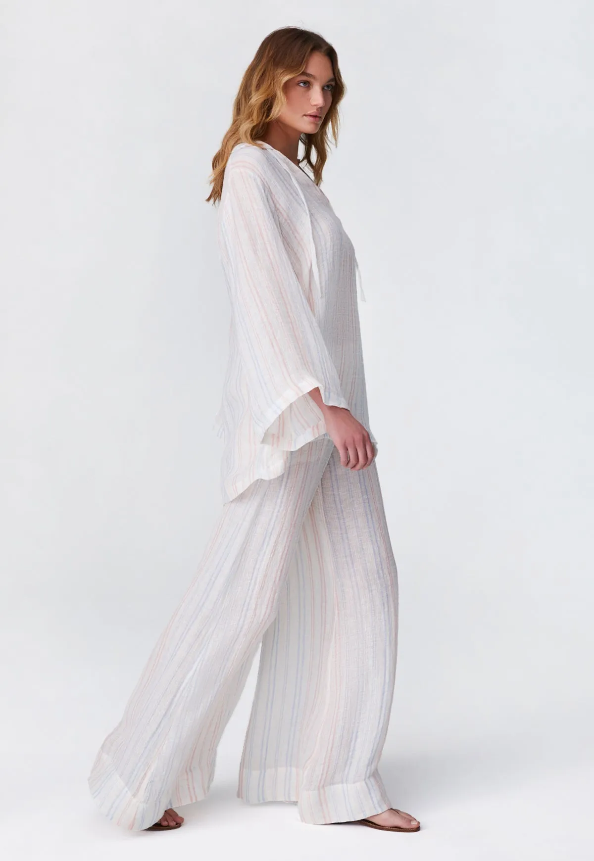 THE TUNIC in WHITE & PINK & BLUE STRIPED GAUZE