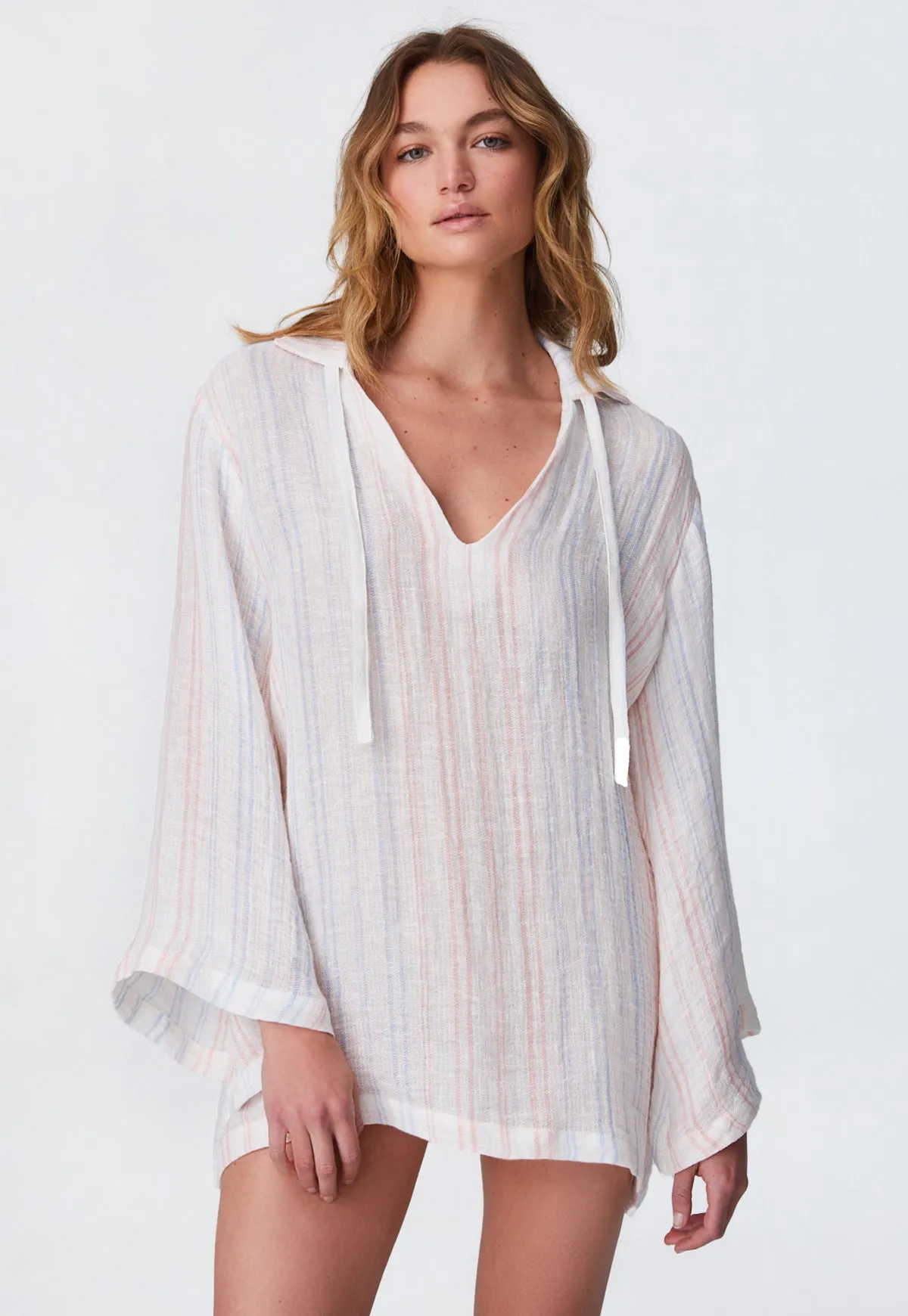 THE TUNIC in WHITE & PINK & BLUE STRIPED GAUZE