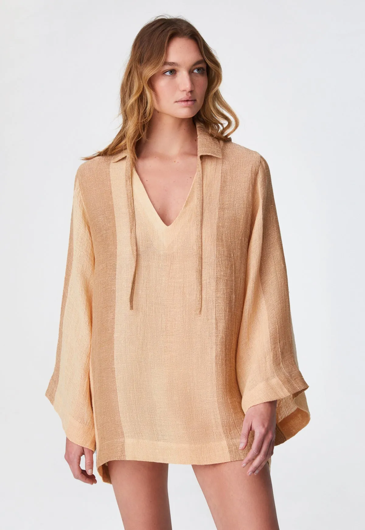 THE TUNIC TOP in DESERT AWNING STRIPED CHIOS GAUZE