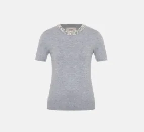 Theo - Jewel Neck Sweater Tee in Heather Grey