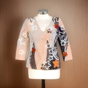 Three-Quarter Sleeve Mixed Media Top (Taupe Medium)