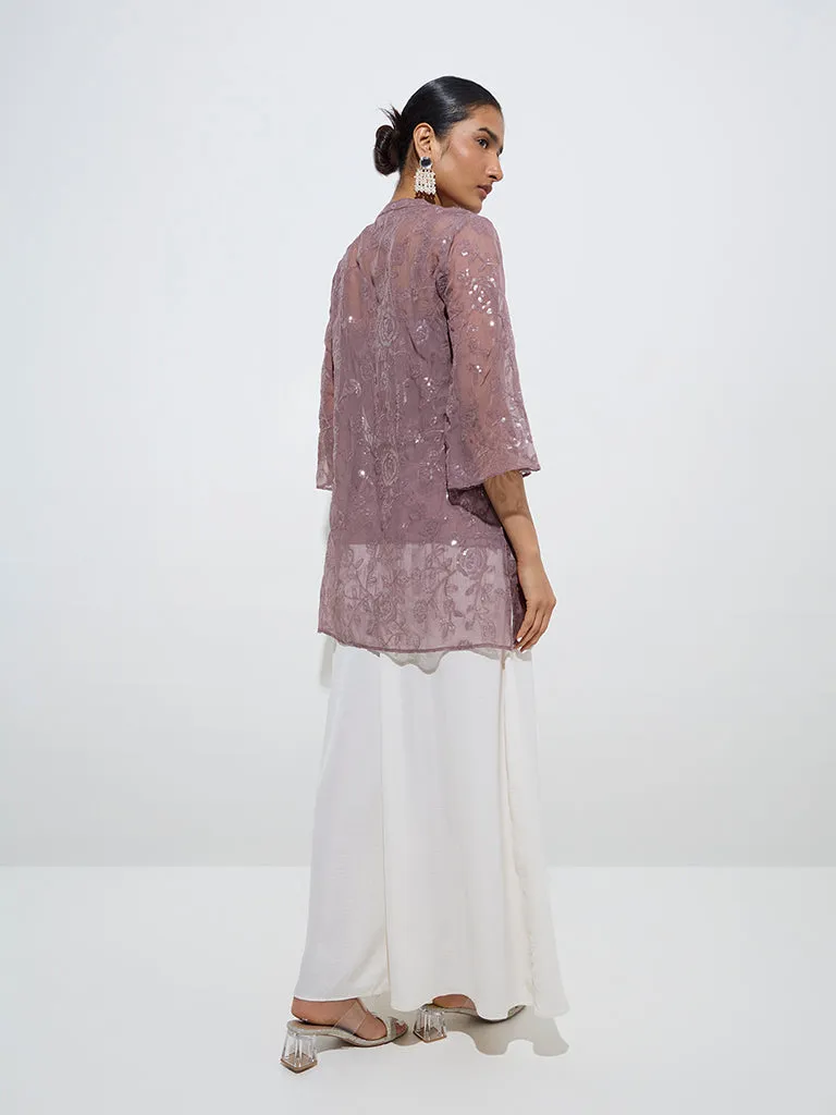 Vark Mauve Sequin-Detailed Tunic with Camisole Set