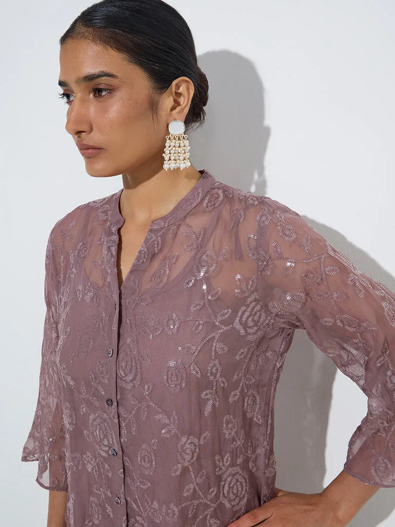 Vark Mauve Sequin-Detailed Tunic with Camisole Set
