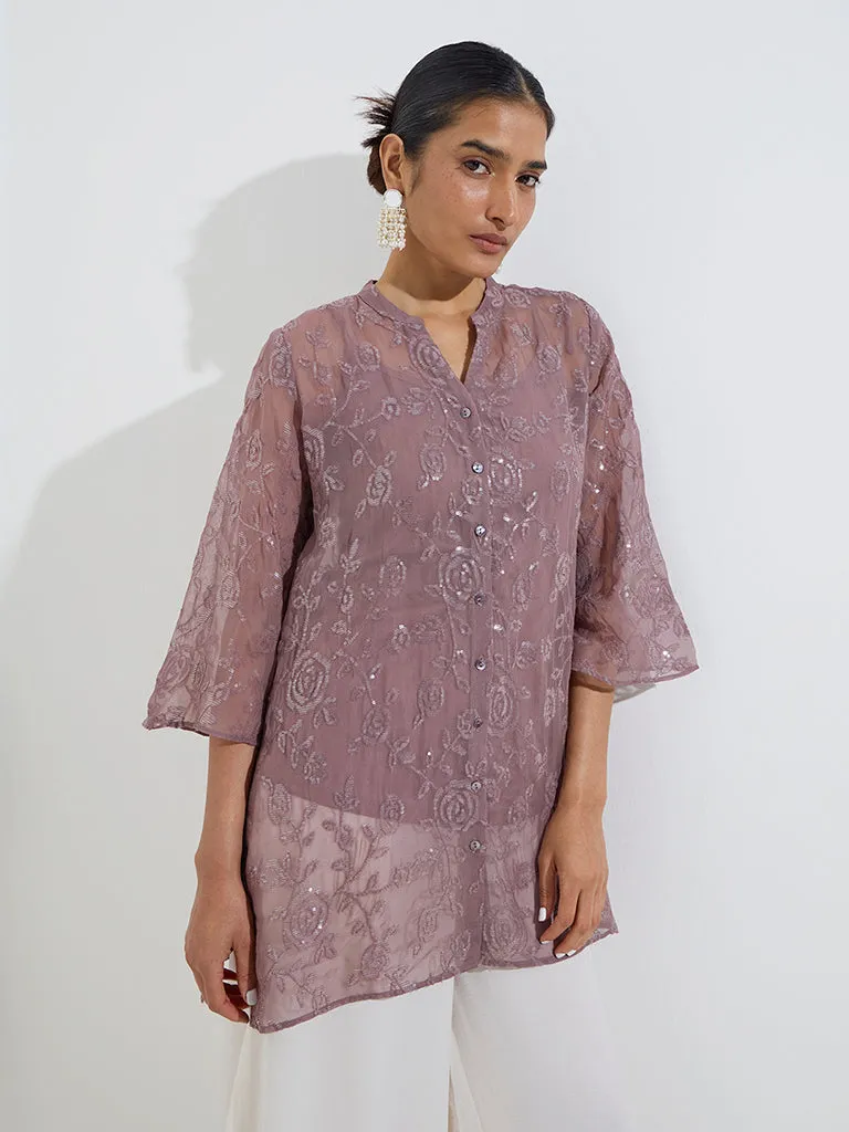 Vark Mauve Sequin-Detailed Tunic with Camisole Set