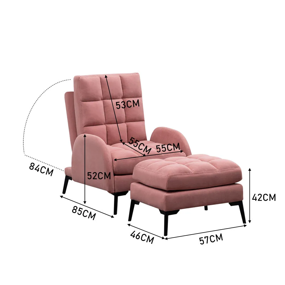 Velvet Padded Recliner Armchair Living Room Accent Chair with Footstool