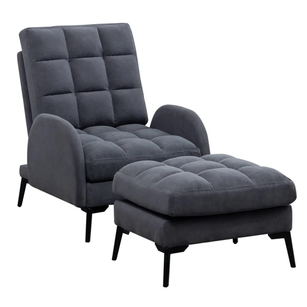 Velvet Padded Recliner Armchair Living Room Accent Chair with Footstool