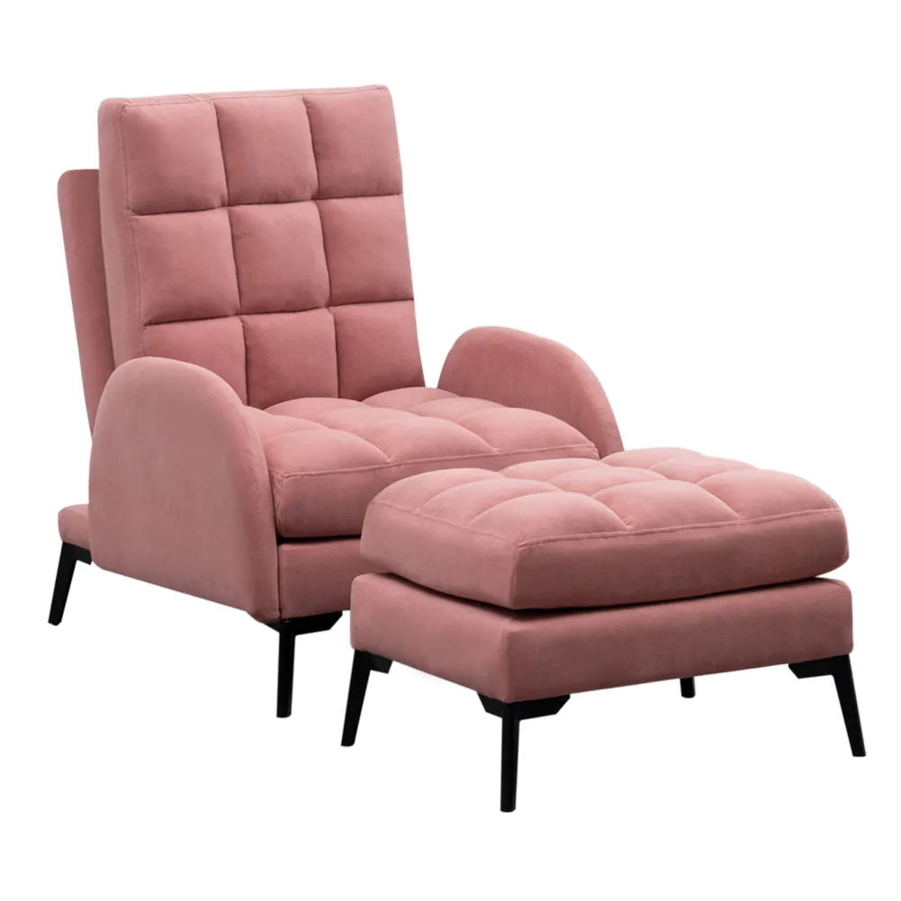 Velvet Padded Recliner Armchair Living Room Accent Chair with Footstool