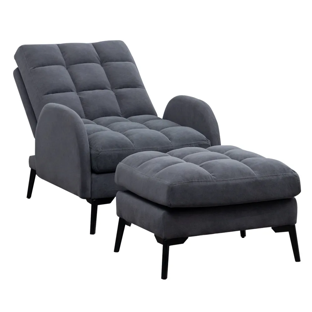Velvet Padded Recliner Armchair Living Room Accent Chair with Footstool
