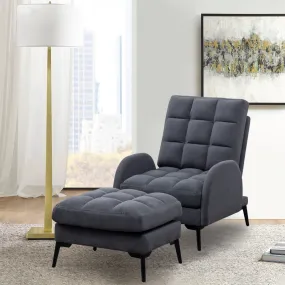 Velvet Padded Recliner Armchair Living Room Accent Chair with Footstool