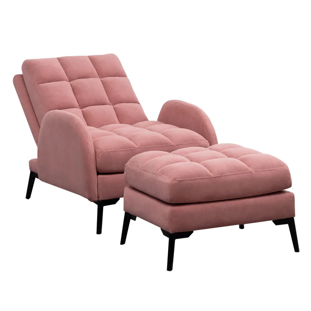 Velvet Padded Recliner Armchair Living Room Accent Chair with Footstool