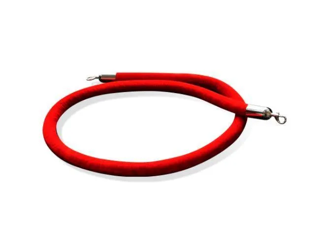 Velvet Rope, 8' Long Red With Polished Chrome Snap Ends