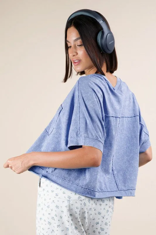 Whitnee- Blue mineral washed comfy crop top tee