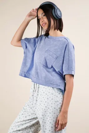 Whitnee- Blue mineral washed comfy crop top tee