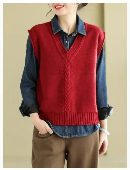 Women Spring Casual V- Neck Knitted Vest