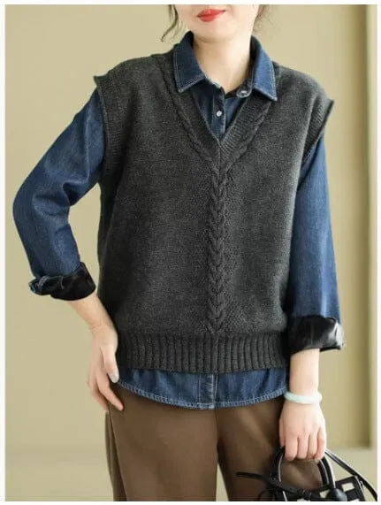 Women Spring Casual V- Neck Knitted Vest