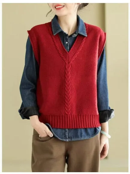 Women Spring Casual V- Neck Knitted Vest