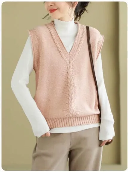 Women Spring Casual V- Neck Knitted Vest