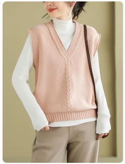 Women Spring Casual V- Neck Knitted Vest