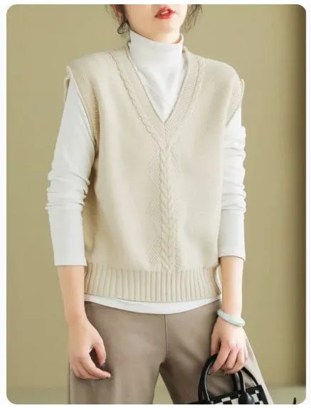 Women Spring Casual V- Neck Knitted Vest