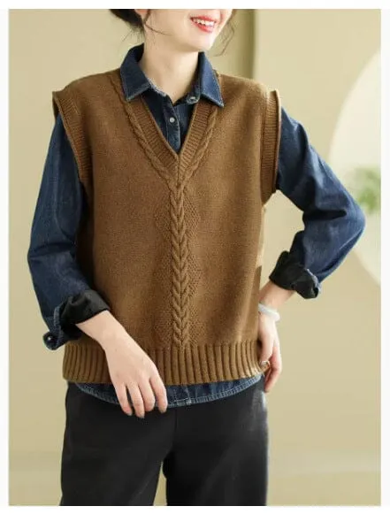 Women Spring Casual V- Neck Knitted Vest