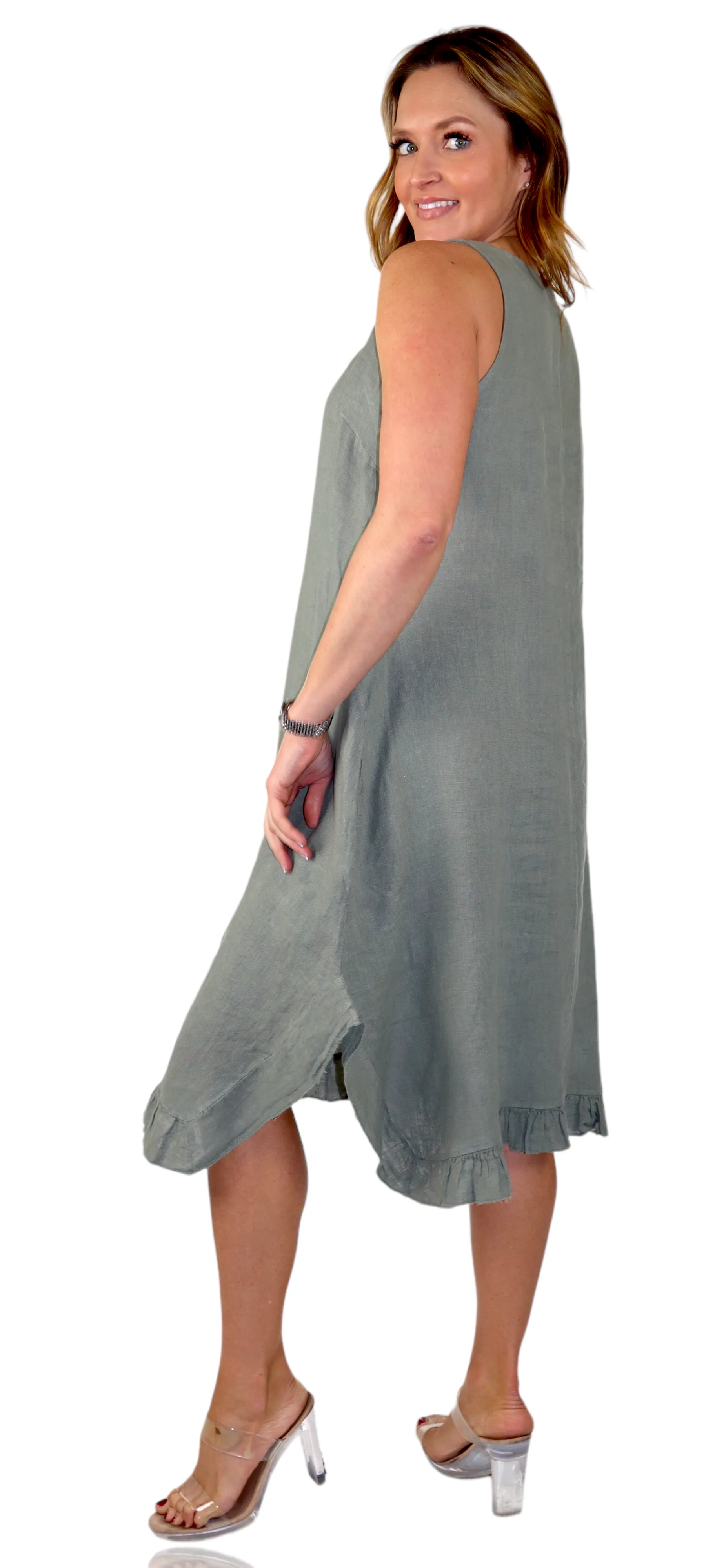 Womens 100% Linen Bohemian boho Linen Midi Sun Dress