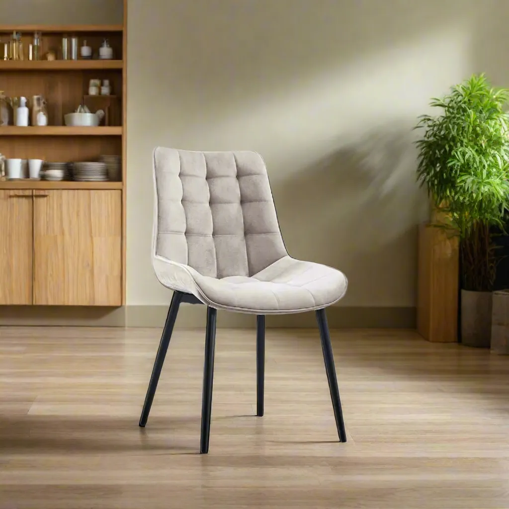 Wooden Twist Tufted Design Modern Cafe Dining Chair with Metal Legs