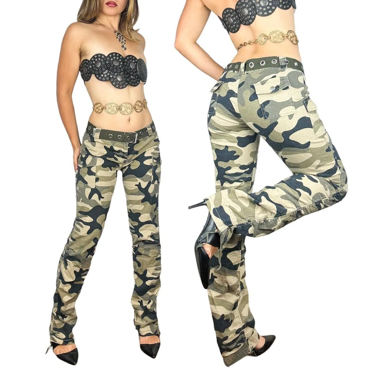 Y2K Low Rise Camo Cargo Flares (M)
