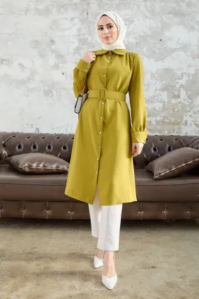 ZRF Women Belted Shoulder Stoned Tunic - Olive Green - Tuttlingen