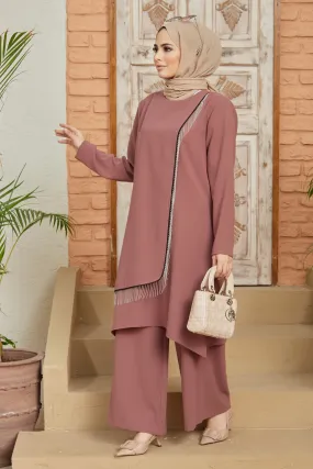 ZRF Women Chain Detailed Tunic Pants Set - Rose Pink - Borgerhout