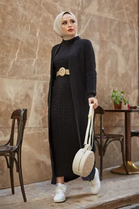 ZRF Women Knit Black Cardigan Dress Suit - Tezonapa